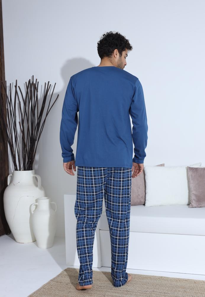Pijama Barbati ,Maneca si Pantaloni Lungi,Culoare Albastru cu Alb ,Engros